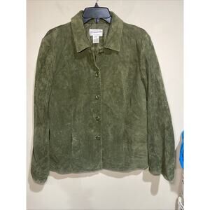 Pendleton Portland Olive Green Suede Button Front Jacket Women's Washable Sz Lg